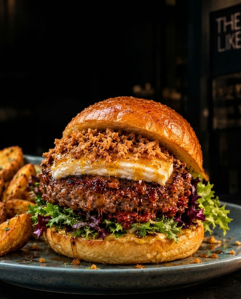 Burger del Mes La Sobrada: Black Angus, queso brie fundido, sobrasada con miel y crujiente